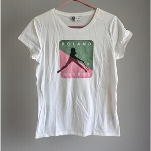 Roland Garros PARIS Tennis Player Logo Womens T-shirt Shirt Top Size L EUC